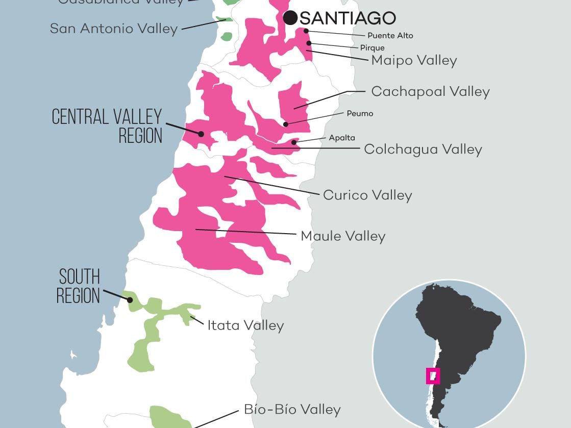 Kort central valley Chile