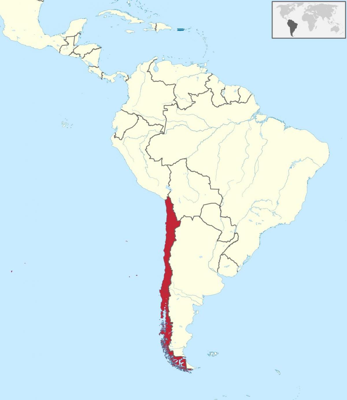 Chile i sydamerika kort