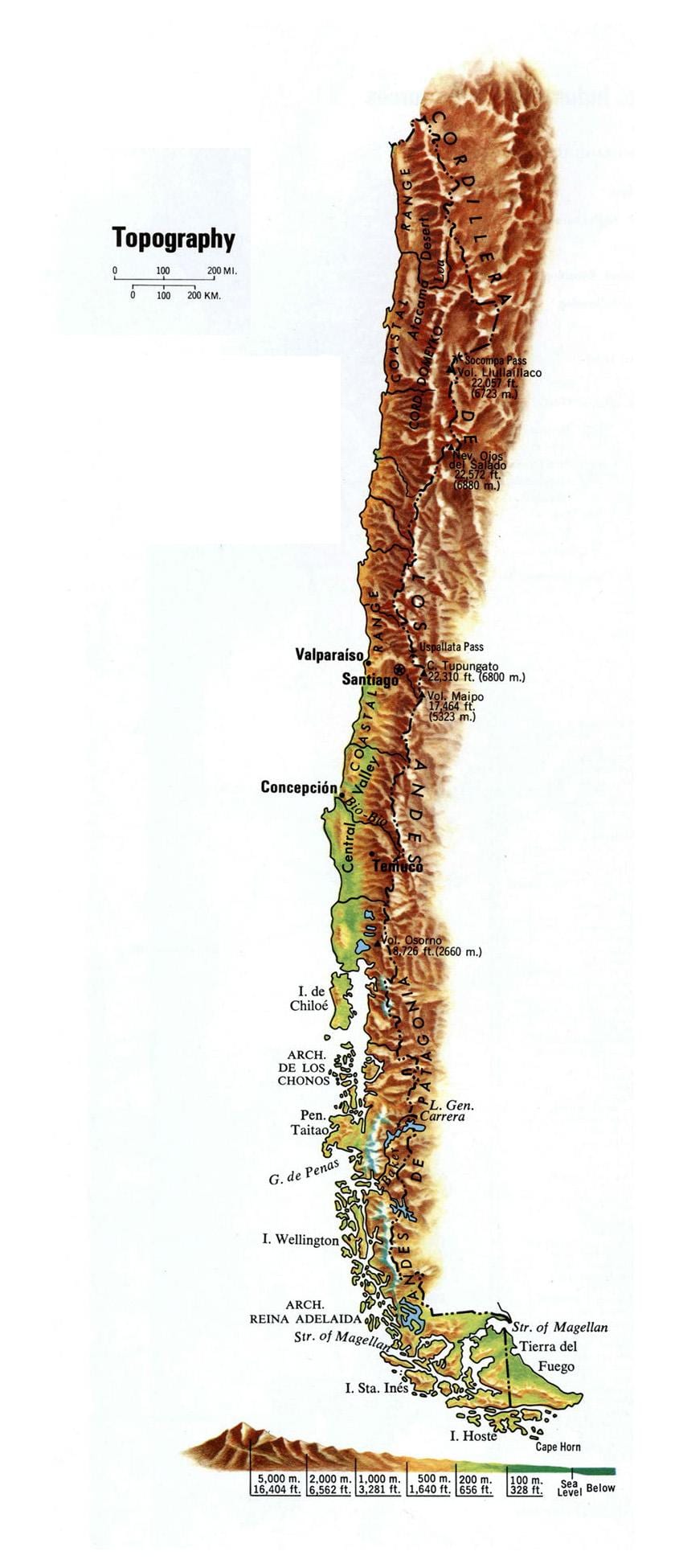 Chile elevation kort