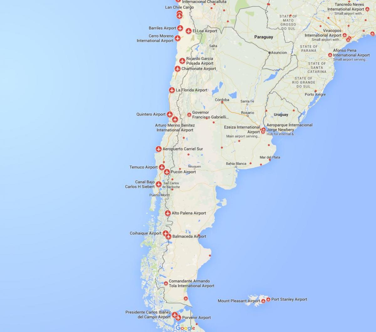 kort over lufthavne i Chile