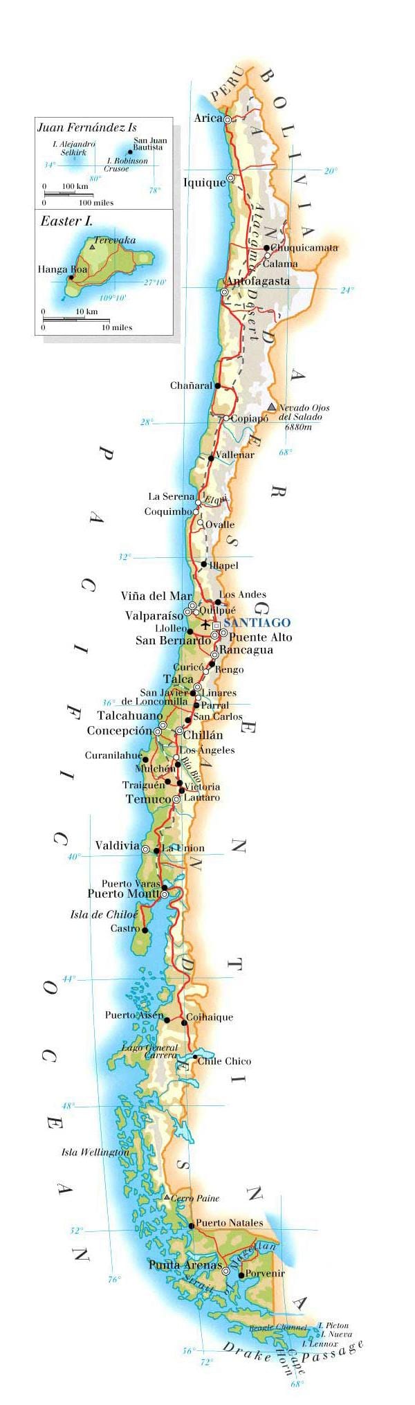 Kort Chile nationalparker 