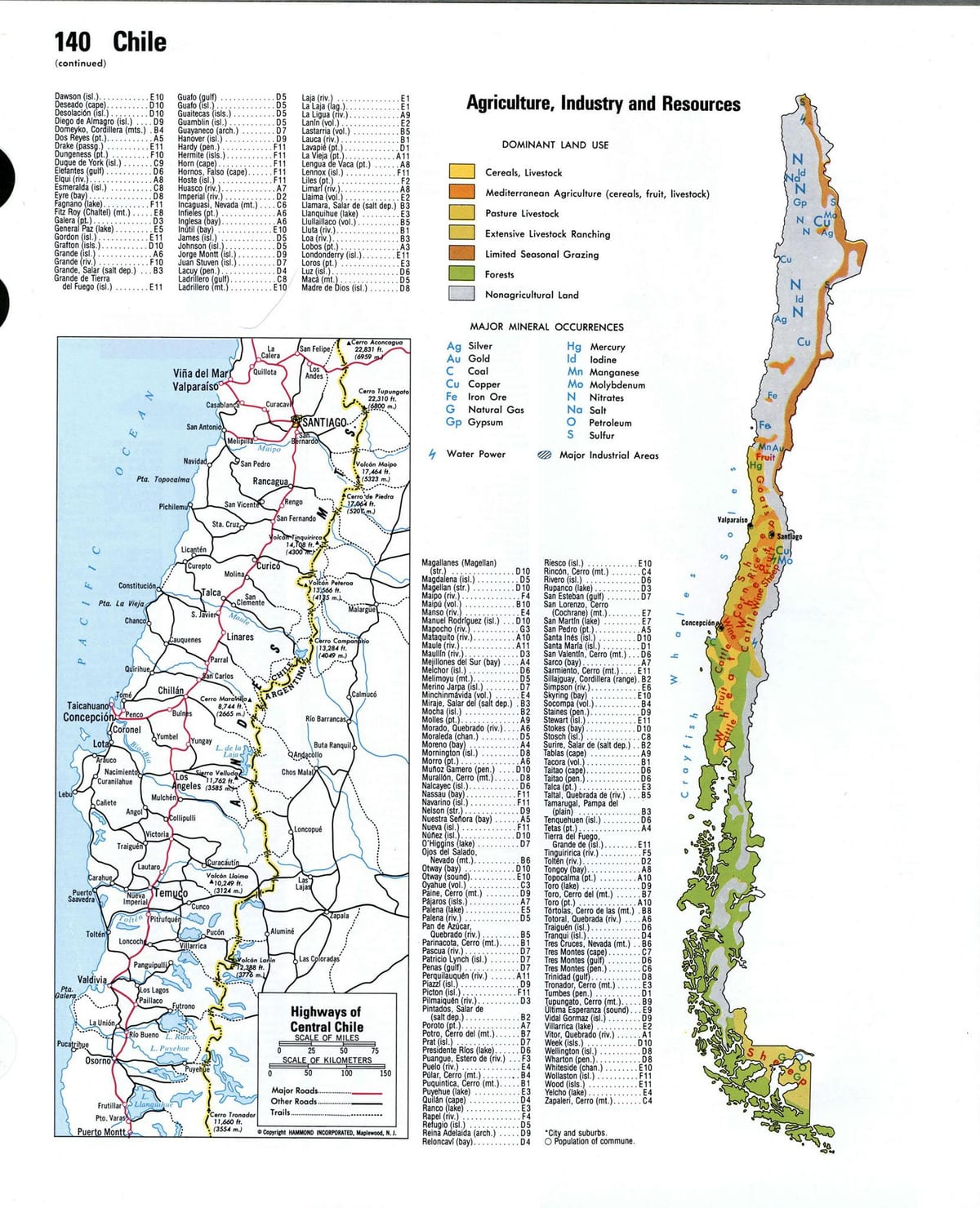 Kort Chile naturlige ressourcer 