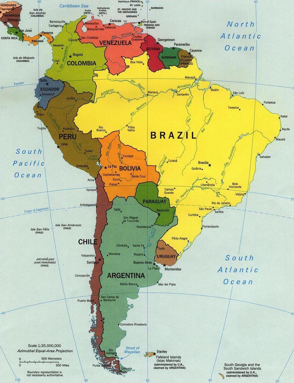 Chile land i verden kort