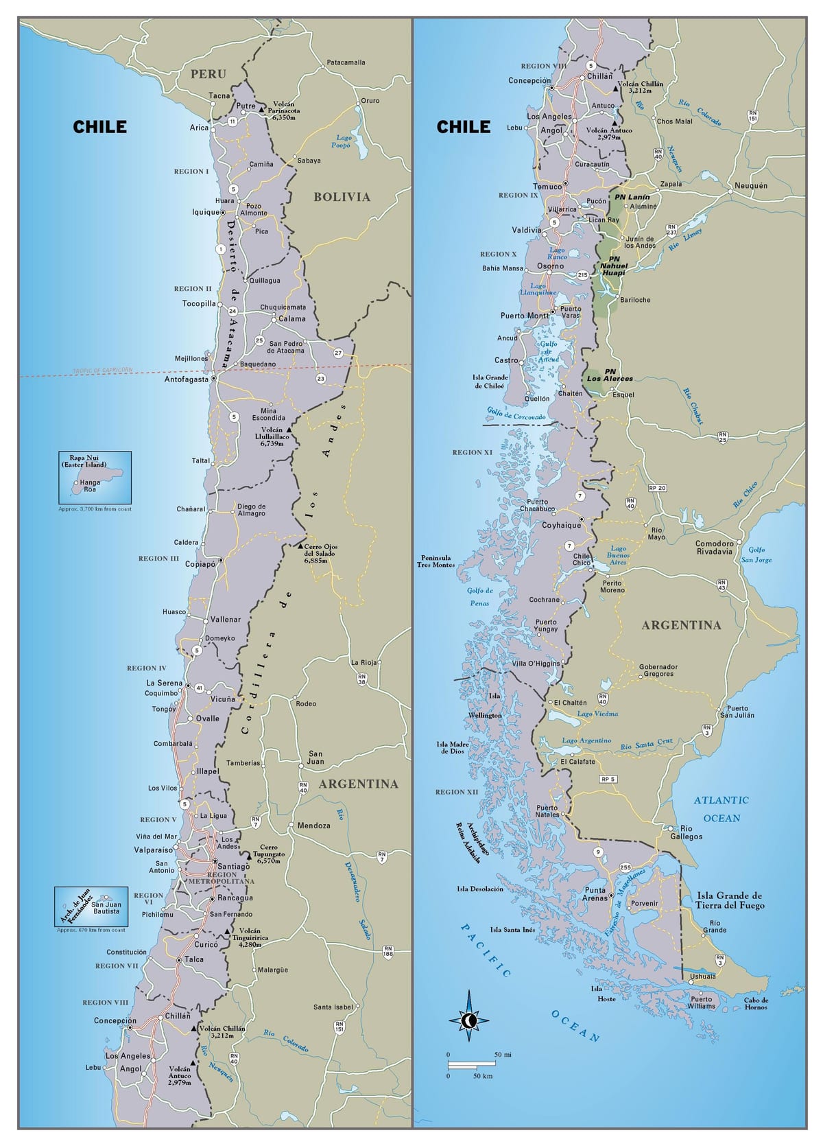 Kort Chile rejser