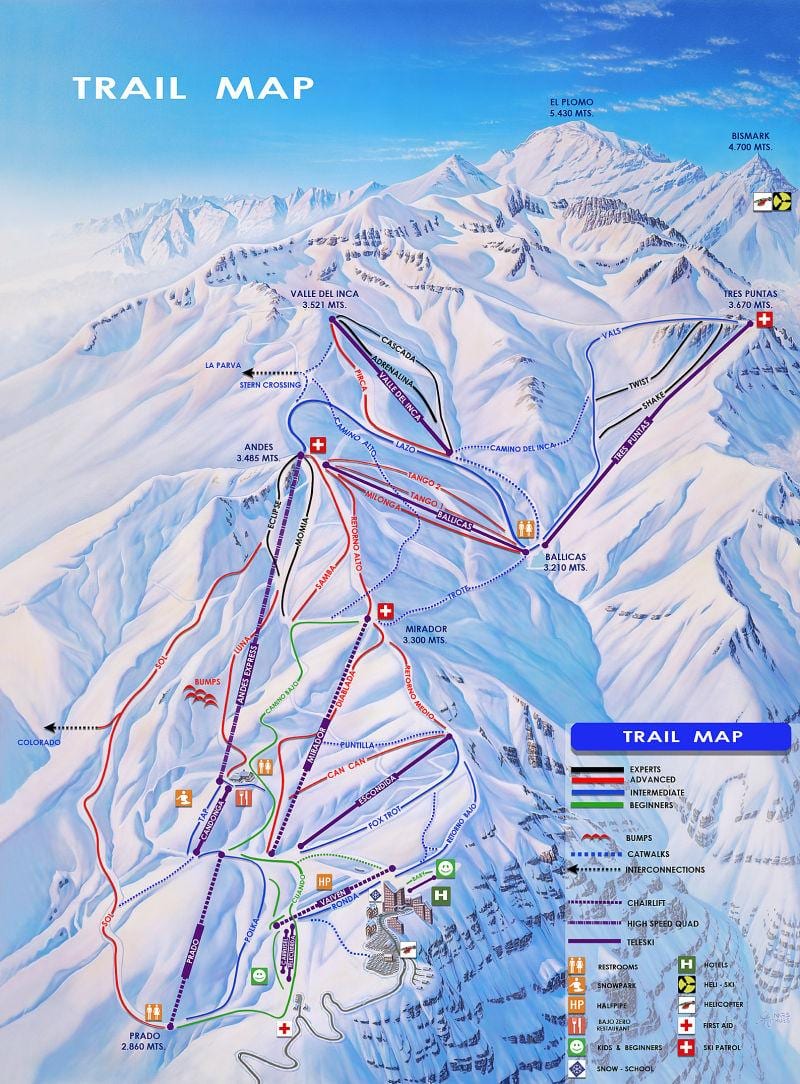Kort Chile skisportssteder