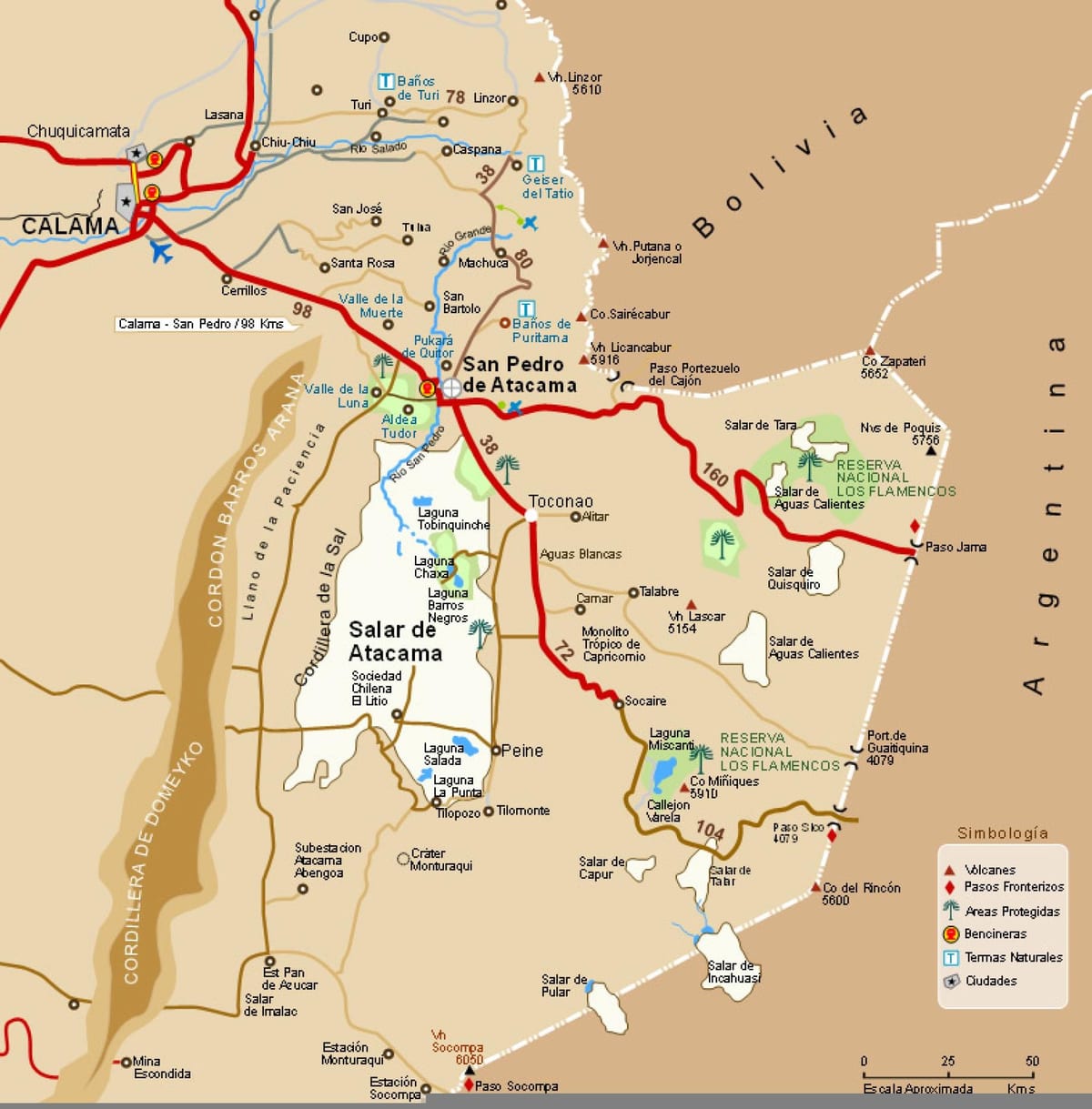 atacama ørkenen i Chile-kort