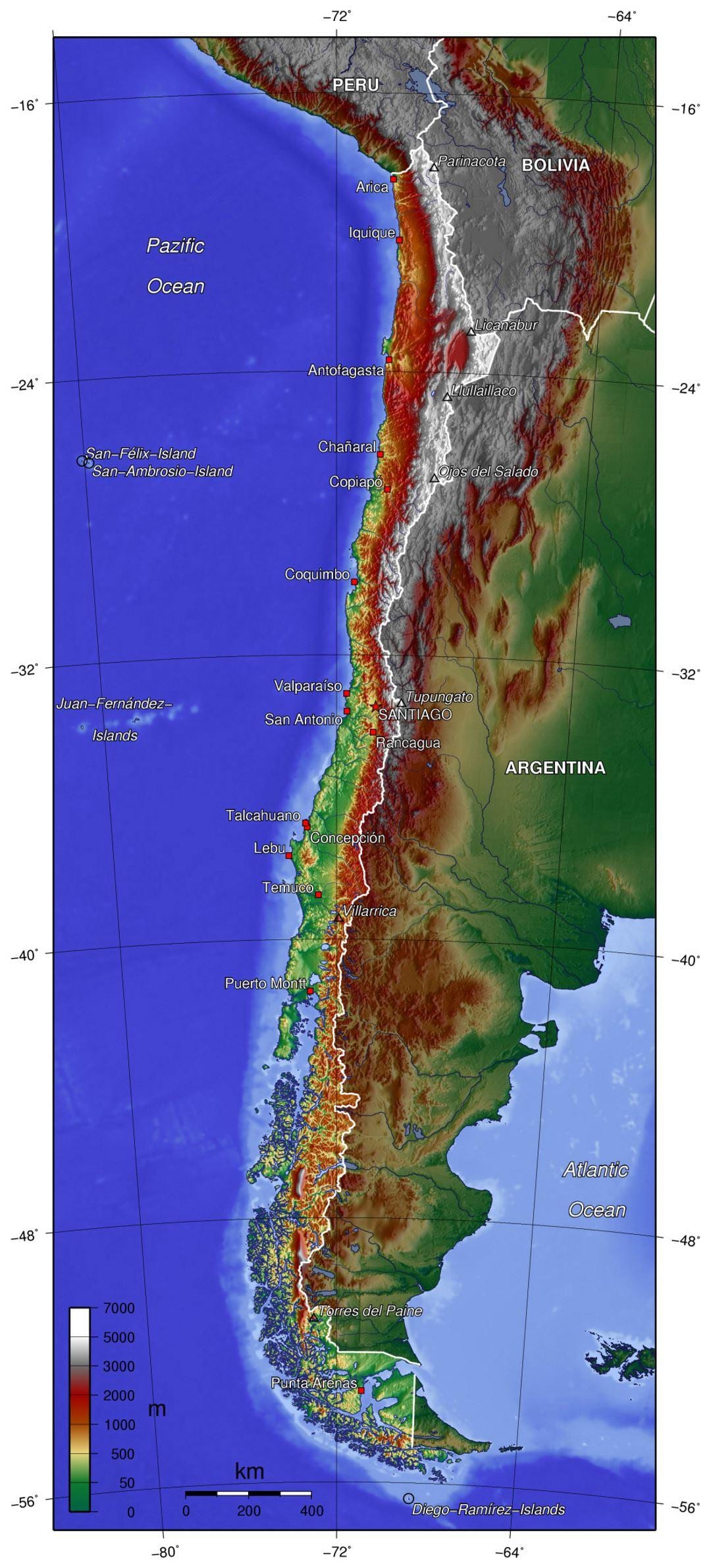 Chile geografi kort