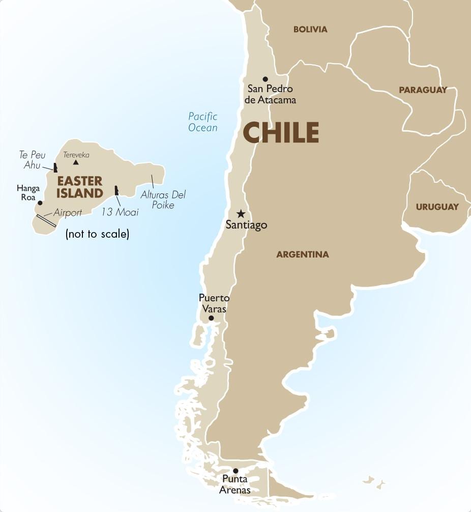 kort over Chile, herunder easter island