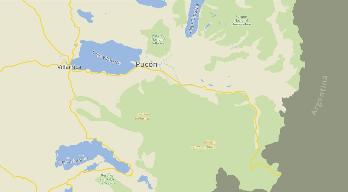 Kort pucon i Chile