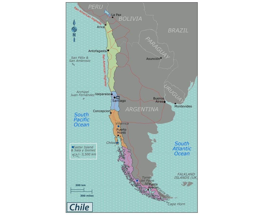 Kort valdivia i Chile