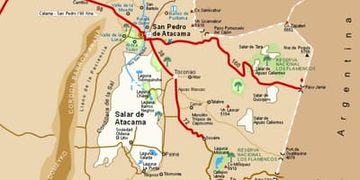 Atacama ørkenen i Chile-kort